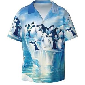 TyEdee Pinguïns print heren korte mouwen overhemd met zak casual button down shirts business shirt, Zwart, 4XL