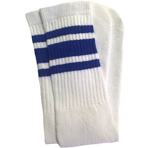 Skater Socks 19"" Mid kalf Witte tube sokken met Royal Blue strepen stijl 3