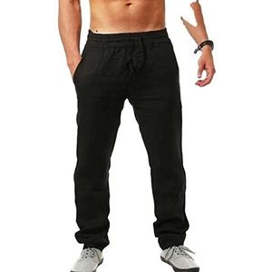 Heer Zomerbroek Linnen Lange Strandbroek Jogging, Dunne Broek Met Wijde Pijpen