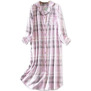 Nachthemd voor dames, katoen, lange mouwen, flanel, plaid buttondown, nachthemd, slaaphemd met lange mouwen, nachtkleding, 7#, XXL
