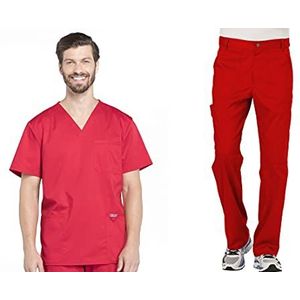 Cherokee Dames Scrubs Set Workwear Revolution WW670 V-hals Top & WW140S Fly Front Broek, Rood-XL Top/L Korte Broek