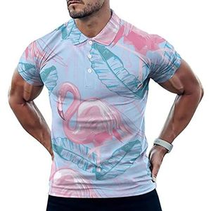 Flamingo En Hibiscus Patroon Casual Poloshirts Voor Mannen Slim Fit Korte Mouw T-shirt Sneldrogende Golf Tops Tees XL
