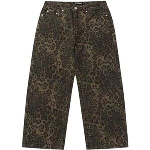 Lichtbruine Jeans Met Luipaardprint, Wijde, Oversized Street Style-broek Met Wijde Pijpen(3XL)