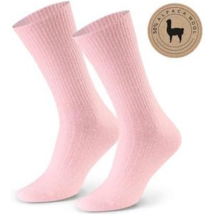 Sokken van 50% alpacawol voor dames en heren, hypoallergeen, thermo-isolerend, naadloos, met zachte tailleband, comfortabel en aangenaam in de hand, lichtroze, 38-40 EU