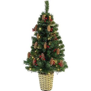 Christmas Concepts® 90 cm groene, voorverlichte kerstboom voor aan de muur met kegels en rode bessen