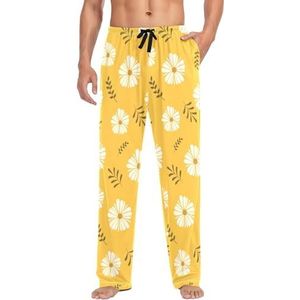 LI ZHI XIN Heren Pyjama Broek Lange Pyjama Bottoms Lente Herfst Dunne Losse Stijl Elastische Taille Tie Strap Met Zak S-XXL Bloemen Bloemen Geel Kleur, Meerkleurig, S