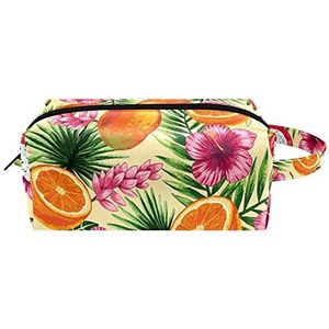 Opknoping cosmetische tas, Tropische bloem Dragon Fruit Oranje Waterbestendig Toilettas Reistas voor Vrouwen Mens Meisjes Kids, Draagbare Lederen Make-up Kleine Pouch