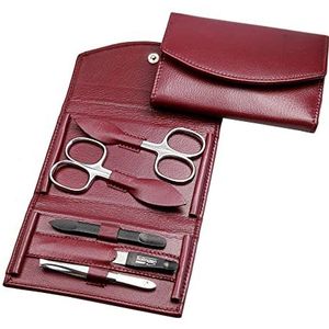 Manicureset - 5-delige nagelverzorgingsset - echt nappa lamsleer - nagelschaar, huidschaar, nagelvijl, pincet en dubbel instrument (bordeaux)