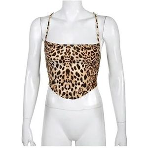 Leopard Shirt Women Women Leopard Backless Bandage Lace-Up Summer Sling Open Back Camisoles Vest Streetwear-Leopard