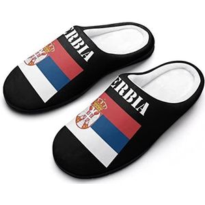 Servische Vlag Katoenen Slippers Voor Vrouwen Warme Anti-Slip Rubber Zool Huisschoenen Voor Indoor Hotel 9-10 (40-41)