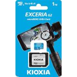 KIOXIA EXCERIA G2 1TB microSD-geheugenkaart met adapter - UHS-snelheidsklasse 3, videosnelheidsklasse 30, schrijfsnelheid tot 50 MB/s (blauw)