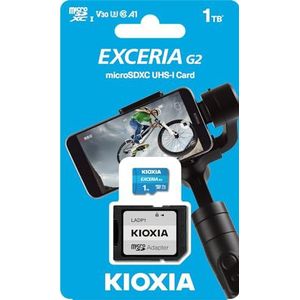 KIOXIA EXCERIA G2 1TB microSD-geheugenkaart met adapter - UHS-snelheidsklasse 3, videosnelheidsklasse 30, schrijfsnelheid tot 50 MB/s (blauw)