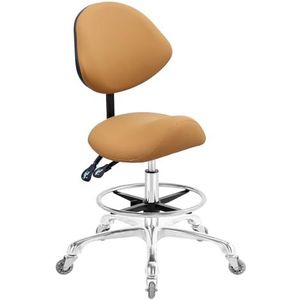 Nazalus Zadelkruk stoel met rugsteun voetsteun, zwaar (158 kg), hydraulische rollende draaibare verstelbare kruk stoel voor salon spa schoonheid massage tandkliniek thuiskantoor gebruik (kameel)