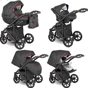 Pram Stroller 3in1 Isofix Buggy Autostoel Gio door ChillyKids 2in1 without baby seat Black Red MG-1