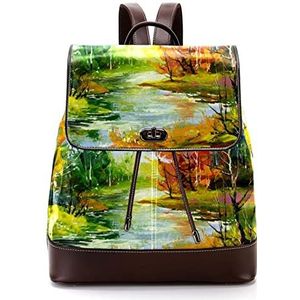 Herfst landschap met de houten rivier gepersonaliseerde schooltassen boekentassen voor tiener, Meerkleurig, 27x12.3x32cm, Rugzak Rugzakken