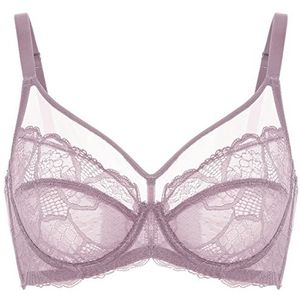 DOBREVA Dames Kant Minimizer BH met beugel Grote Borsten Sexy Volledige cups Ongevoerd Roze Bruin 95E