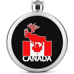 Canada Moose Vlag Ronde Heupfles voor Drank Draagbare Rvs Pocket Wijnfles Met Deksel Voor Mannen Vrouwen 5oz