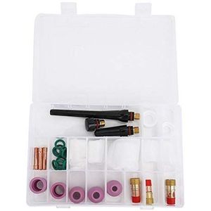 31 STUKS TIG-lastoortskit 6# 7# 8# 10# 12# TIG-lenslens-spantangkit met verschillende maten, TIG glazen kom, keramische sproeikop, gaslens, spantangbody (31 stuks)