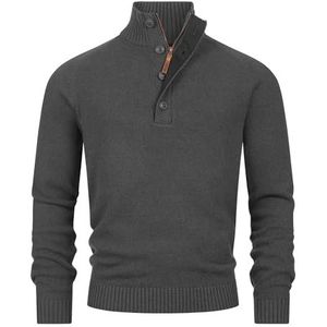 Indicode INIsalu pullover voor heren van 80% katoen met opstaande kraag | gebreide trui voor mannen, zwart (raven), XL