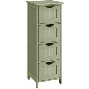 VASAGLE Badkamerkast, badkamerkast, zijkast met 4 laden, 30 x 30 x 82 cm, voor badkamer, woonkamer, eetkamer, keuken, modern, lauriergroen LHC040C02