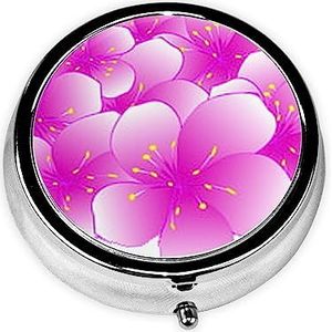Hd Sakura Gedrukte Pil Organizer Pil Doos Pil Case Draagbaar voor Portemonnee Pocket Ronde Metalen Pil Houder Organizer voor Dagelijkse Geneeskunde