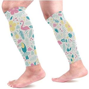 EZIOLY Roze flamingo's Toucan Sport Kalf Compressie Mouwen Been Compressie Sokken Kalf Guard voor hardlopen, Fietsen, Moederschap, Reizen, Verpleegkundigen