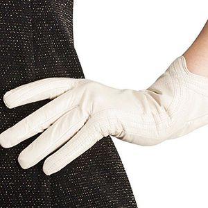 Nappaglo Vrouwen lederen handschoenen Italiaanse lamsvacht touchscreen winter warme kasjmier handschoenen, Crème Wit (Non-touchscreen), XXL (Palm Girth:22/23 cm)
