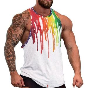 Regenboog verf Drip mannen tank top grafische mouwloze bodybuilding T-shirts casual strand T-shirt grappige sportschool spier