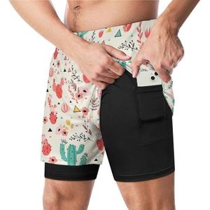 Mooie Cactus En Bloemen Grappige Zwembroek Met Compressie Liner & Pocket Voor Mannen Board Zwemmen Sport Shorts