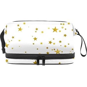 Dubbele Laag Cosmetische Tas Gouden Ster Draagbare Make-Up Tas Reizen Organizer Pouch Voor Vrouwen Meisjes Toiletries Tassen, Meerkleurig, 27x15x14 cm/10.6x5.9x5.5 in, Make-up zakje