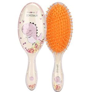 Haarkamm, 1 Cartoon-Haarkamm, Gerade, Lockig, Antistatisch, Haarstyling-Kamm, Haarmassagebürste (Rosa Dinosaurier auf gelbem Hintergrund)