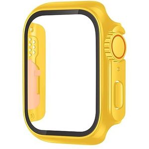 SERDAS Glazen hoesje voor Apple Watch 44 mm 45 mm 41 mm 40 mm 42 mm 38 mm schermbeschermer cover verandering ultra bumper iWatch-serie 8 7 SE 6 5 3 (kleur: geel, maat: 42 mm)