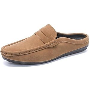 Heren Loafers Schoen Ronde Neus Suede Vamp Penny Half Loafers Schoenen Slip Comfortabel Antislip Klassieke Outdoor Slip Op (Color : Khaki, Size : 43 EU)