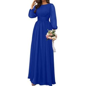 SAYNO Chiffon bruidsmeisjesjurk voor dames, bruiloft, cocktailjurk, ruches, avondjurk, baljurk, grote maten, koningsblauw, 34
