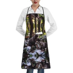 ZhaoYuGoods Vintage muzieknoot art schorten met zakken voor vrouwen, stijlvolle kookschorten voor keuken tuinieren salon, ideale print schort, Rge En Kleine Zwarte Beren, Eén maat