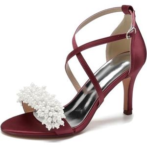 SYDZSW Ivoor satijn trouwschoenen met naaldhak bruidsschoenen met hoge hakken sandalen bruidsschoenen bruid 35-42, Bourgondië, 35 EU