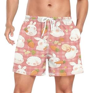 Niigeu Leuke Bunny Plaid Tartan Pink Heren Zwembroek Shorts Sneldrogend met Zakken, Leuke mode, XXL