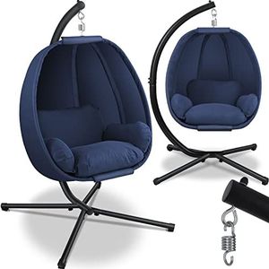 KESSER® Luxe hangstoel met frame + zacht zitkussen, zijbekleding, zit- en rugkussen, hangmand voor binnen en buiten, tuinschommelmand, hangstoel, stabiele voet, max. 150 kg, Blauw