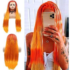 Karissa haar oranje gele kant pruiken voor Afro-Amerikaanse vrouw handgeknoopte gevlochten kant haar pruiken pastel synthetisch haar doos vlecht Lace Front pruiken voor kostuum Halloween