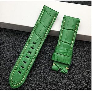 YingYou 22mm 24mm 26mm Zwart Bruin Blauw Groen Grijs Wit Italië Kalf Bamboe Lederen Horlogeband Compatibel Met Panerai Band Horlogeband Tang Gesp (Color : Green strap, Size : 24mm with buckle 3)