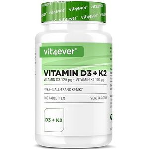 Vitamine D3 + K2 Depot - 100 tabletten met 5000 I.U + Vitamine K2 200 mcg per EEN tablet - 99,7+% All-Trans (K2VITAL® by Kappa) - Getest in laboratorium - Hoge Dosis - Premium Kwaliteit