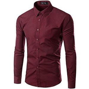 Letuwj Herenoverhemd regular fit opstaande kraag lange mouwen shirts vrije tijd overhemd, bordeauxrood, XL