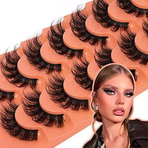 Cat Eye Valse Eeylashes Faux Mink Wimpers Wispy Cat Eye 6D Volume Russische Strip D Krul Dikke Gekruiste Zachte Nep Wimpers 7 paar Pack [JM01, ]
