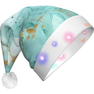 EdWal teal en goud marmer Santa Hat LED Light-up Hoed, grappige pluche kerstmuts, kerstvakantie feesthoed voor volwassenen