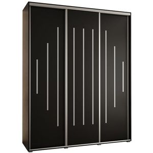 MEBLE KRYSPOL Davos 12 200 Kledingkast met drie schuifdeuren voor slaapkamer - moderne opbergkast, kledingroede en planken - 235,2x200x60 cm - Zwart Zwart Zilver