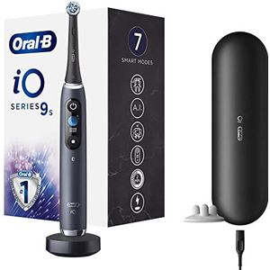 Oral-B iO 9s Go Elektrische tandenborstel met kunstmatige intelligentie, borstelsensor, 1 borstelkop, reisetui, lithiumbatterij, cadeau-idee, zwart