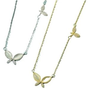 Mooie kristallen vlinderketting compatibel met vrouwen 925 sterling zilver Valentijnsdag sieraden luxe sleutelbeenketting cadeau (Color : Gold_45cm)