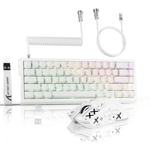 ATTACK SHARK 3-in-1 draadloos X68PROHE toetsenbord en X11 gamingmuis, BT/2.4G/bedraad, 8000Hz snelle trigger magnetische schakelaar, PixArt PAW3311, 22000DPI, opgerolde C01PRO kabel, for PC/Mac-Wit