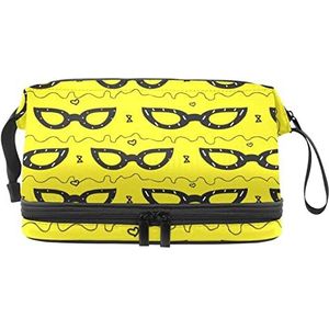 Grote capaciteit reizen cosmetische tas,Gele kat oog bril patroon,Make-up tas,Waterdichte make-up tas organisator, Meerkleurig, 27x15x14 cm/10.6x5.9x5.5 in