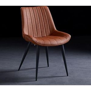 Eetkamerstoel, moderne en eenvoudige eettafel en stoelen met metalen poten en pu lederen zitting en rugleuningen, for keukenlounge vrije tijd woonkamer (Color : Orange color, Size : Black)